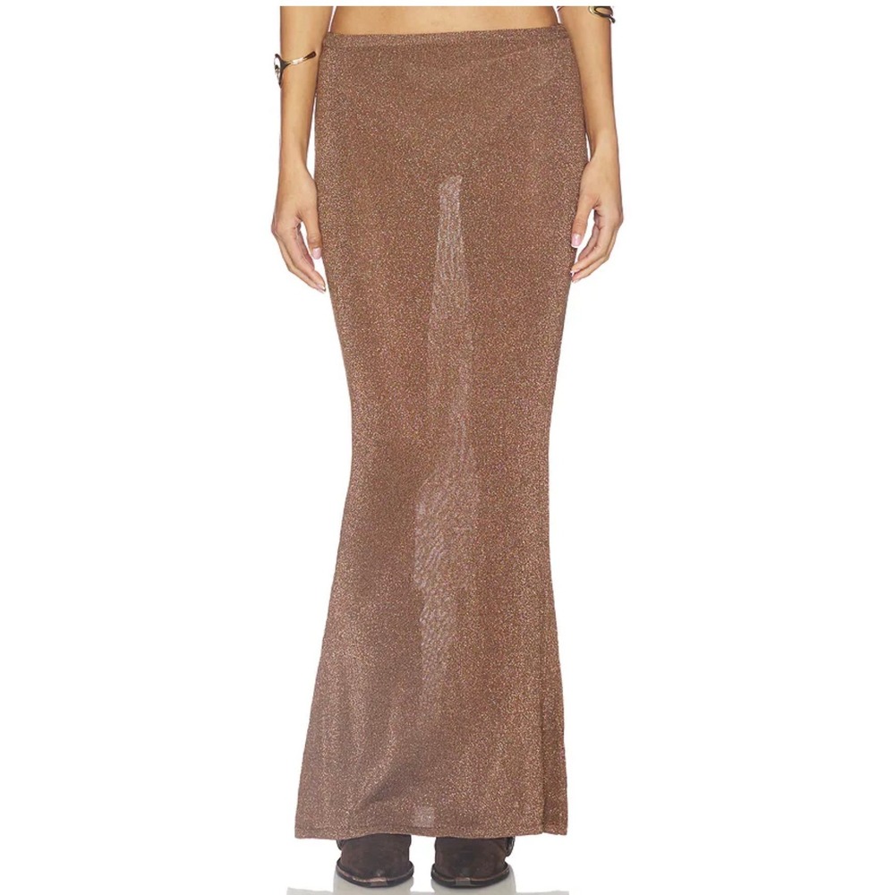 Superdown Womens Maxi Shelly Brown Metallic Pull-On Maxi Skirt Mermaid XS NWOT